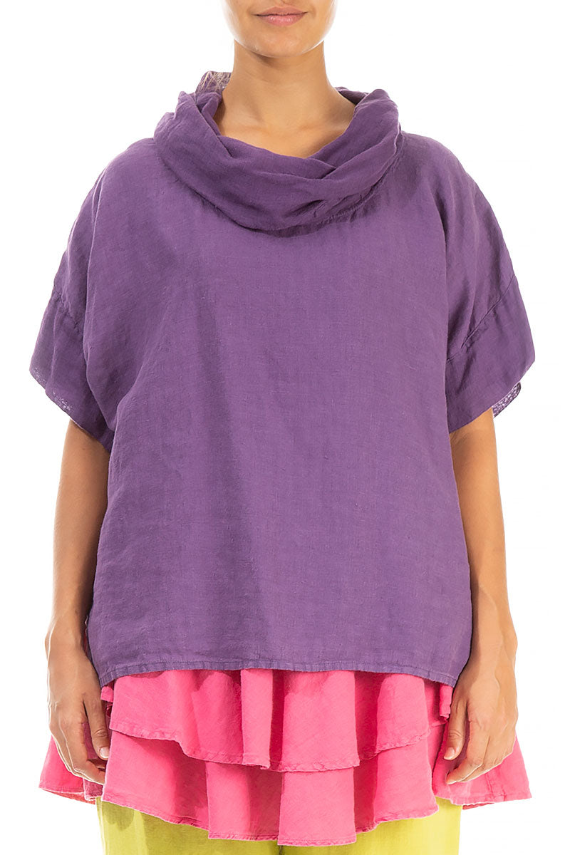 Boxy Cowl Neck Purple Linen Blouse 1