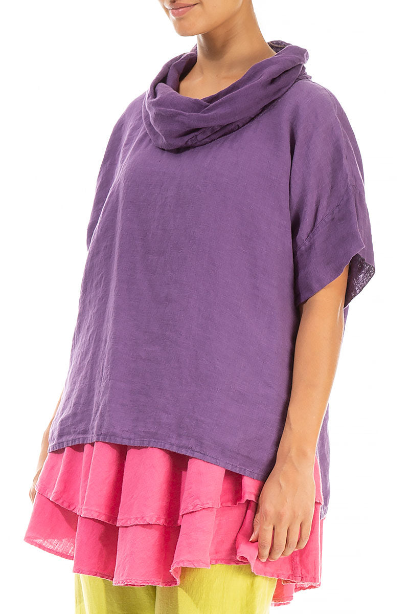 Boxy Cowl Neck Purple Linen Blouse 3