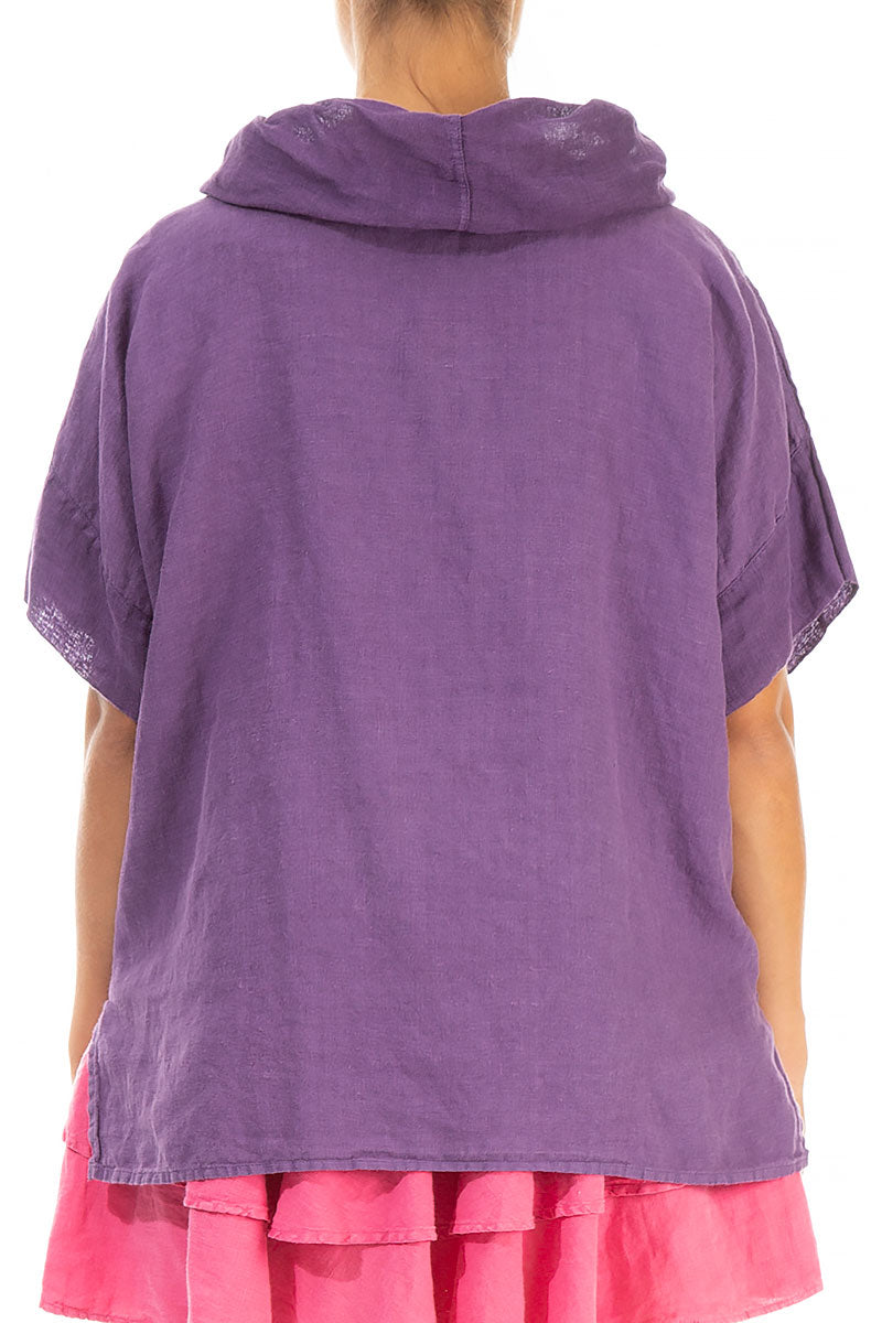 Boxy Cowl Neck Purple Linen Blouse 2