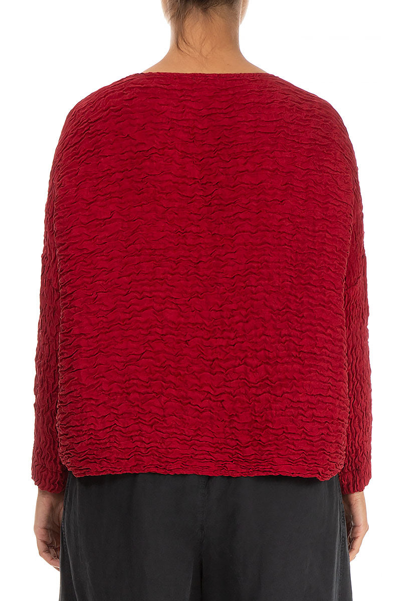 Boxy Crinkled Red Silk Blouse 2