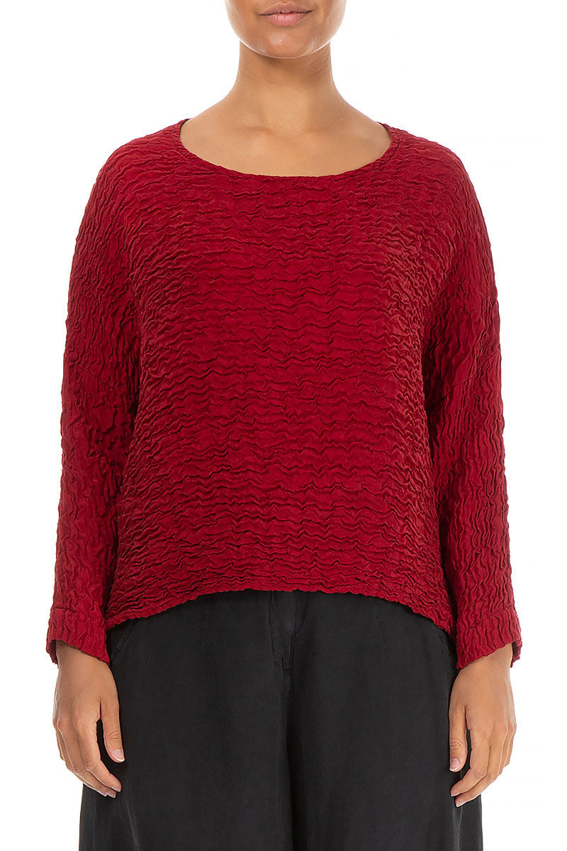 Boxy Crinkled Red Silk Blouse 1