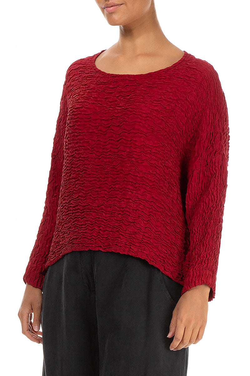 Boxy Crinkled Red Silk Blouse 3