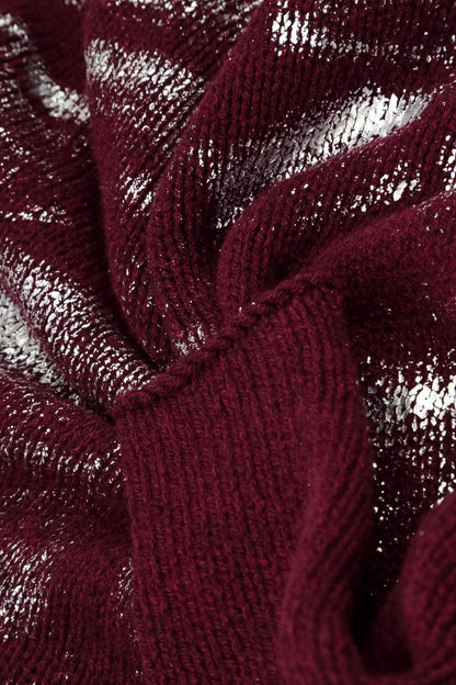 Boxy Deep Red Silver Metallic Merino Wool Sweater 5