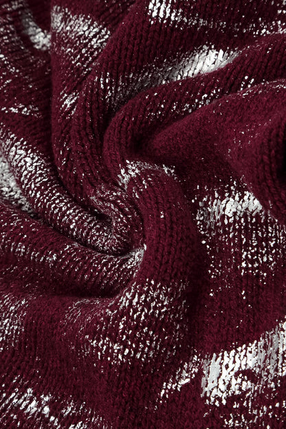 Boxy Deep Red Silver Metallic Merino Wool Sweater 6