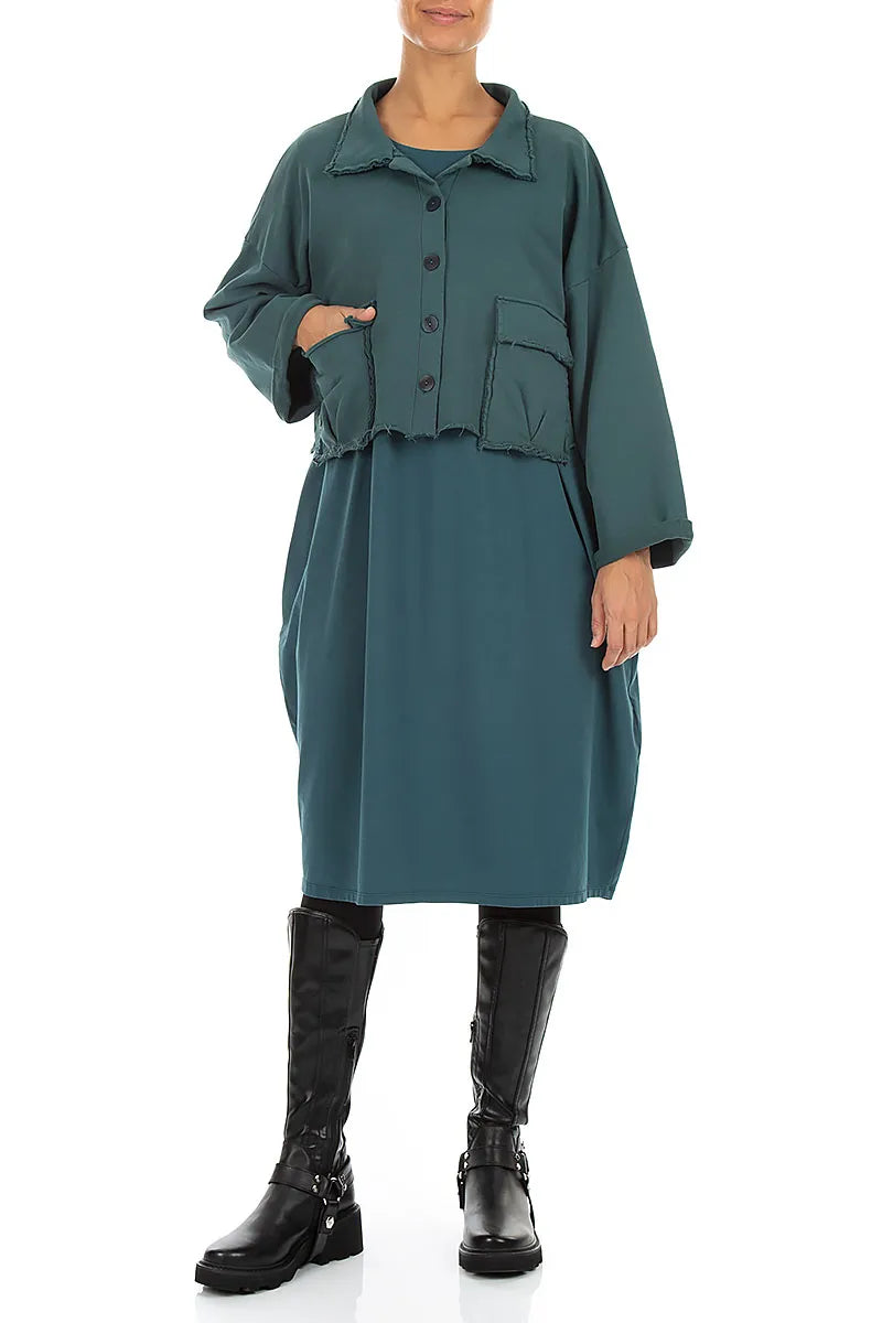 Boxy Deep Turquoise French Terry Cotton Jacket