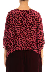 Boxy Devoré Petals Claret Silk Velvet Blouse 2