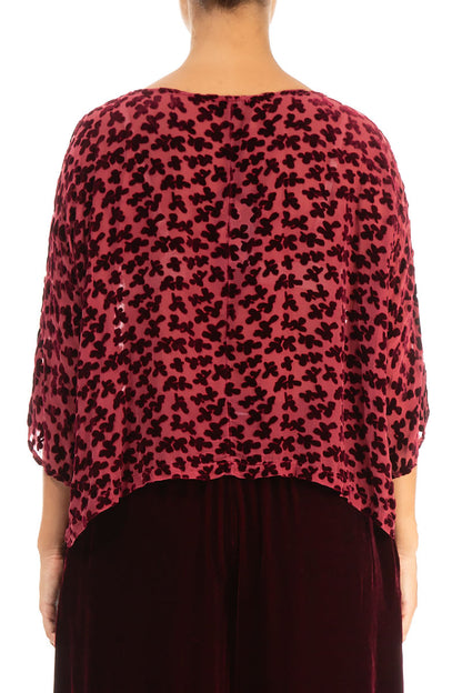 Boxy Devoré Petals Claret Silk Velvet Blouse 2