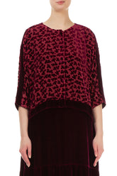 Boxy Devoré Petals Claret Silk Velvet Jacket 2