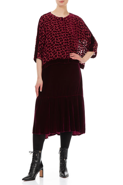 Boxy Devoré Petals Claret Silk Velvet Jacket 5