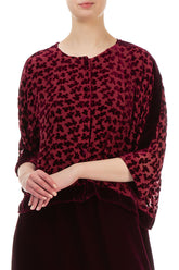 Boxy Devoré Petals Claret Silk Velvet Jacket 4
