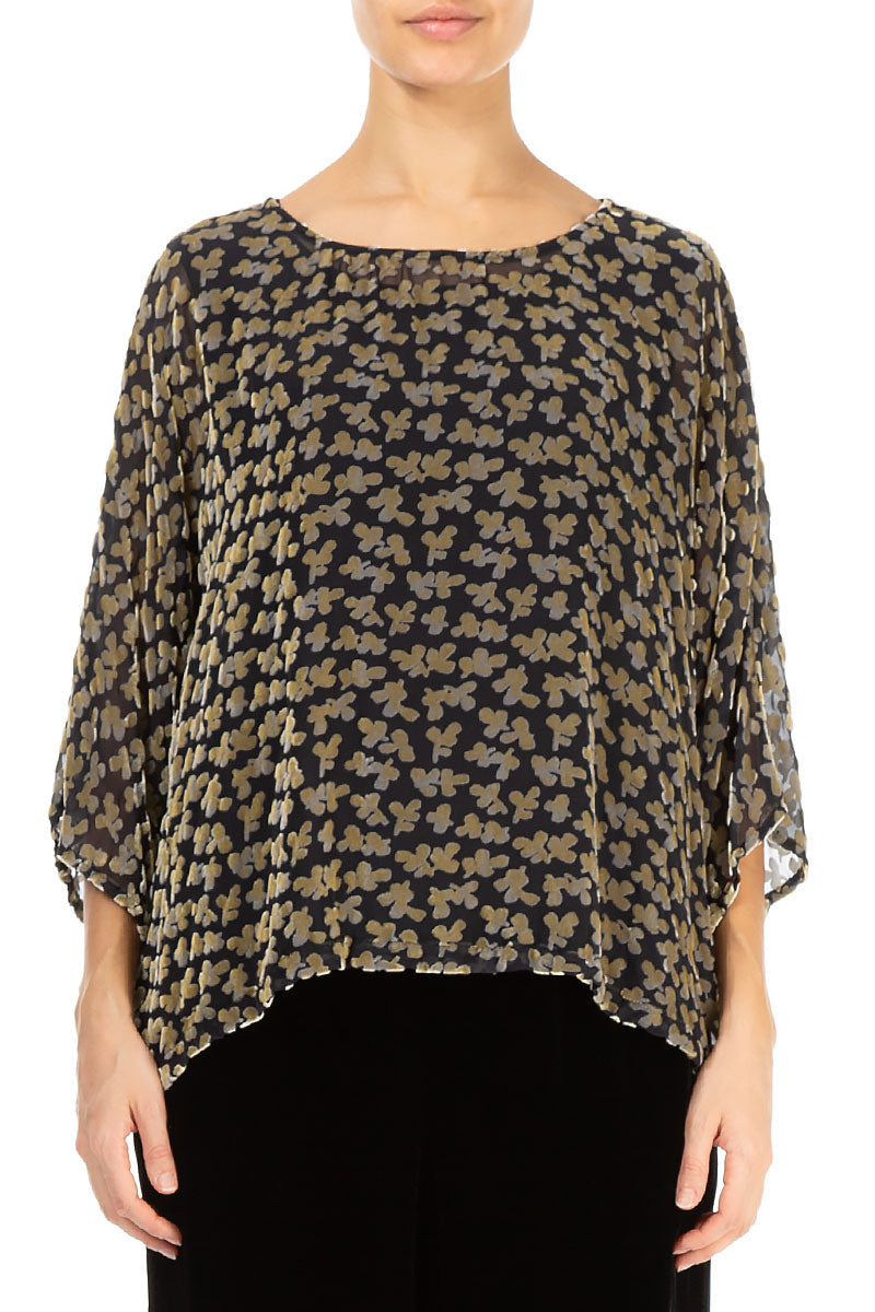 Boxy Devoré Petals Gold Silk Velvet Blouse 1