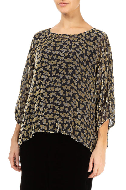 Boxy Devoré Petals Gold Silk Velvet Blouse 3