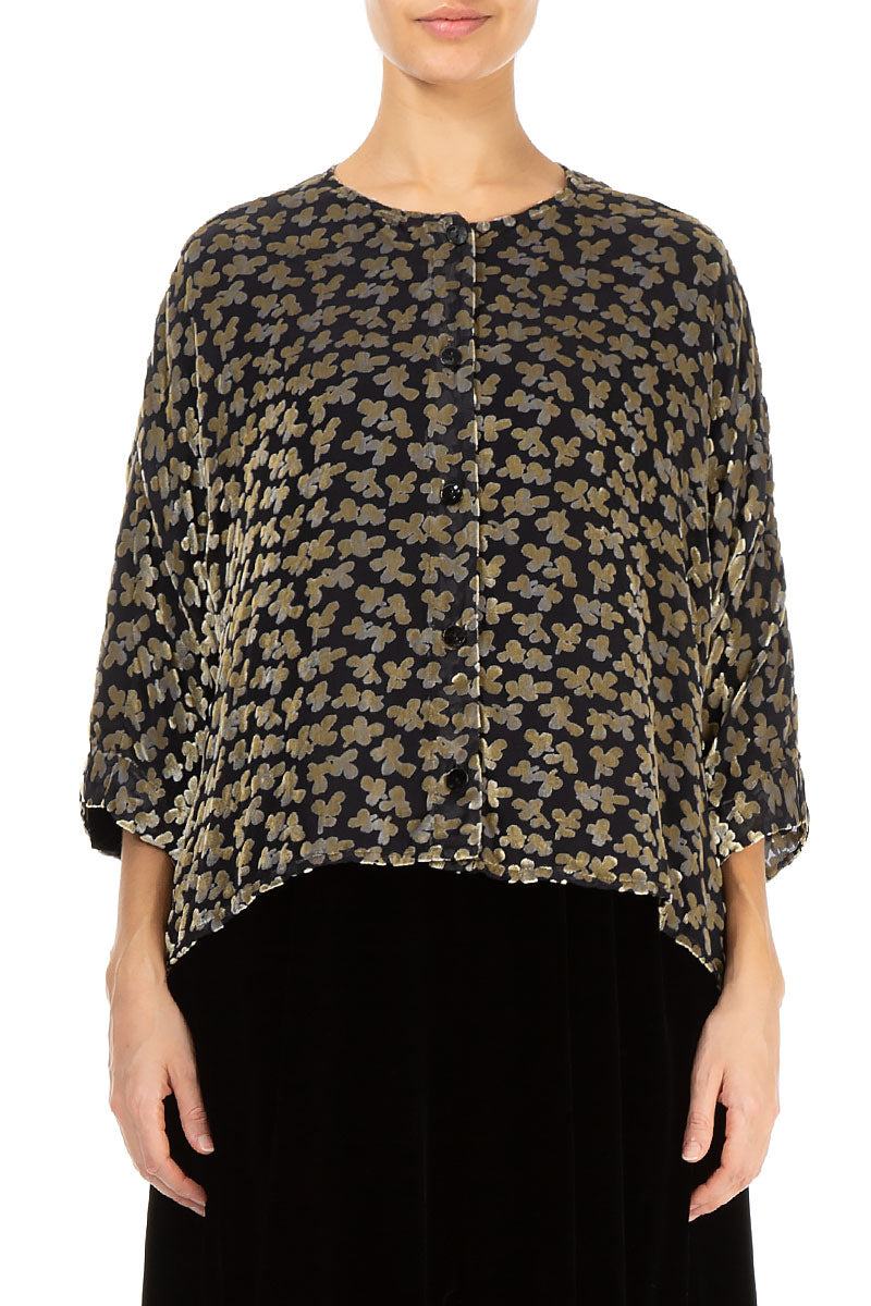 Veste Boxy en velours de soie doré à pétales dévorés