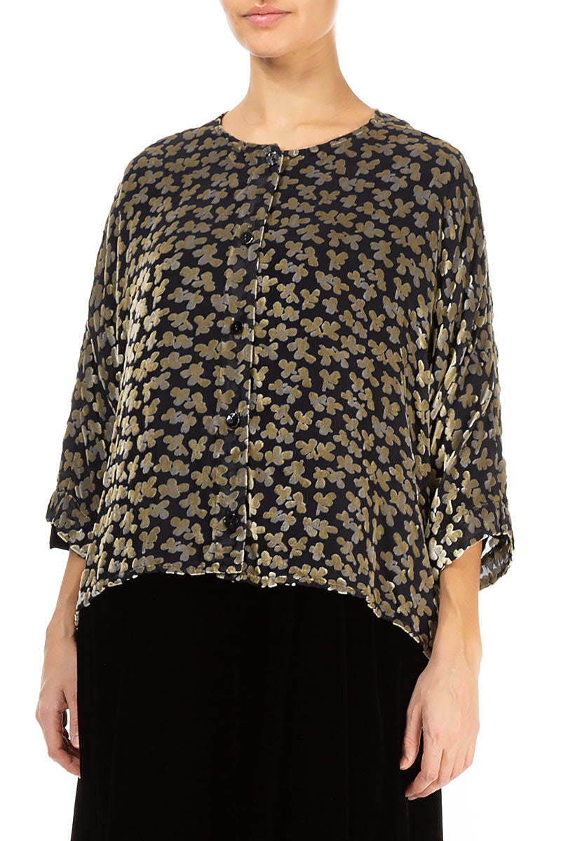 Veste Boxy en velours de soie doré à pétales dévorés