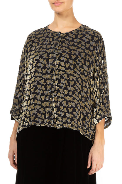 Veste Boxy en velours de soie doré à pétales dévorés