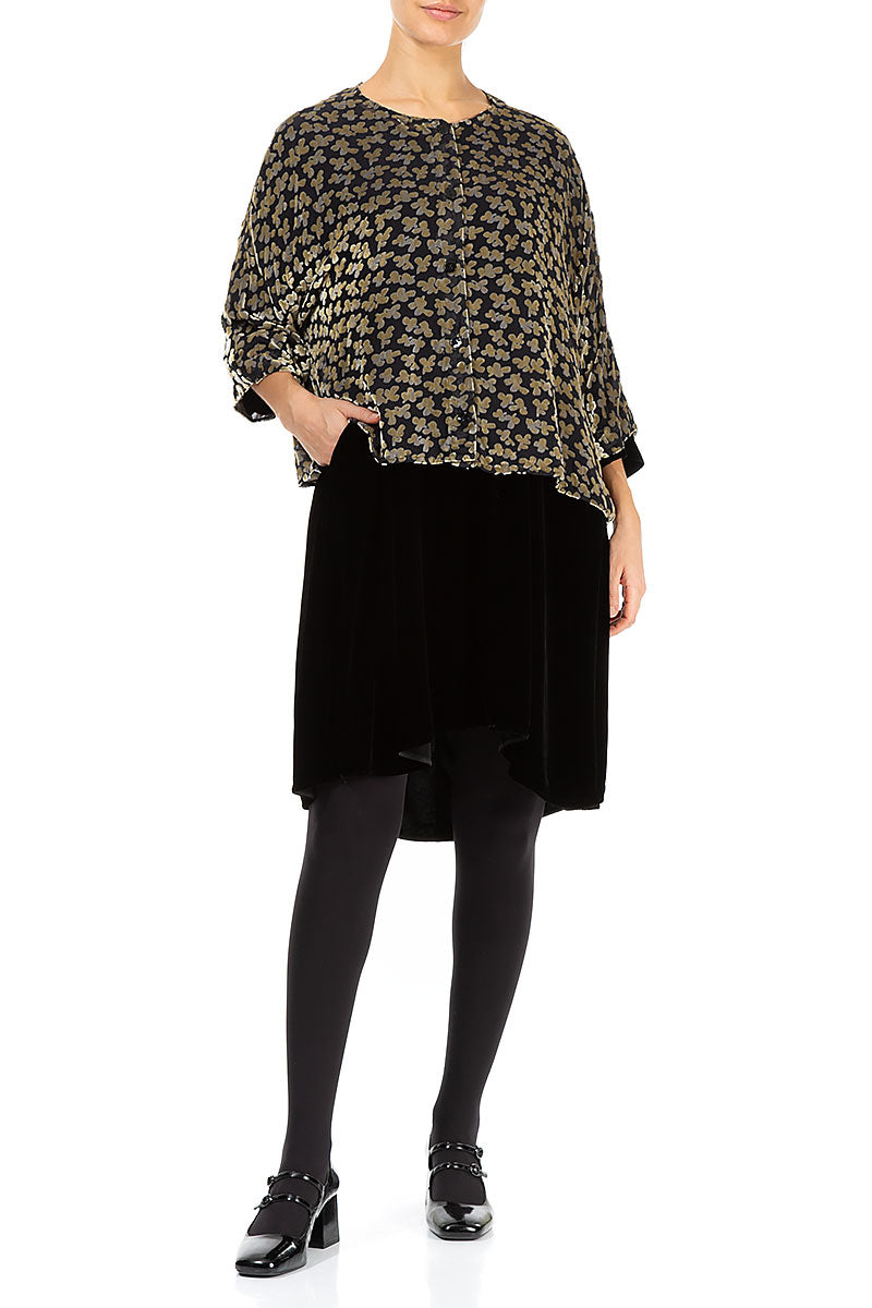 Veste Boxy en velours de soie doré à pétales dévorés