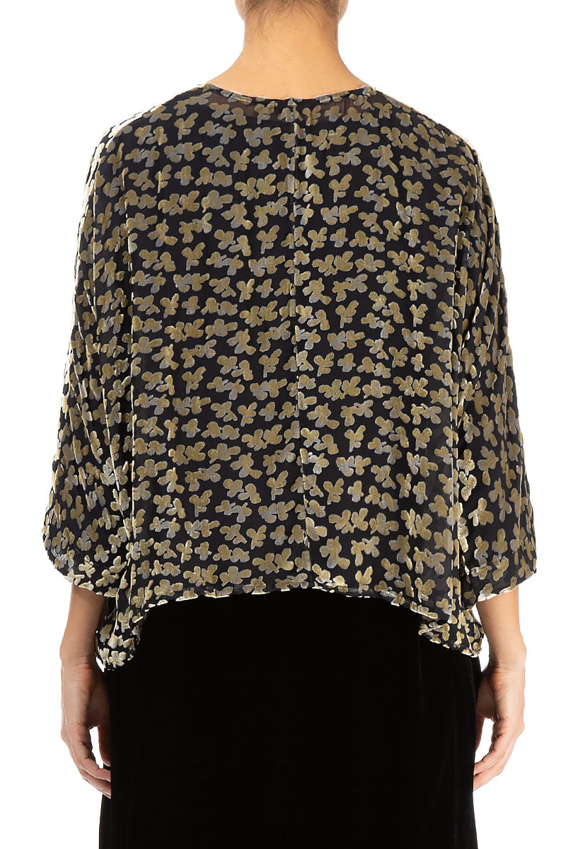 Veste Boxy en velours de soie doré à pétales dévorés