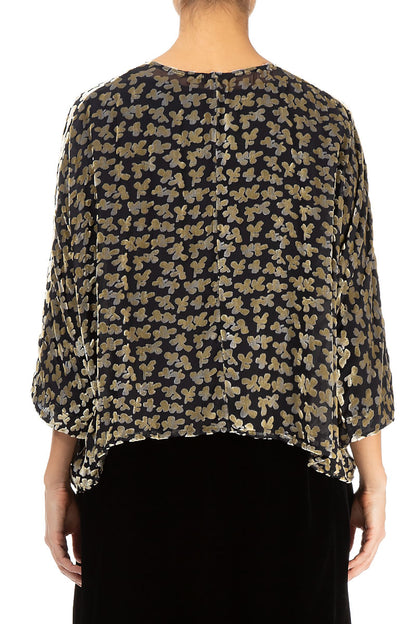 Veste Boxy en velours de soie doré à pétales dévorés