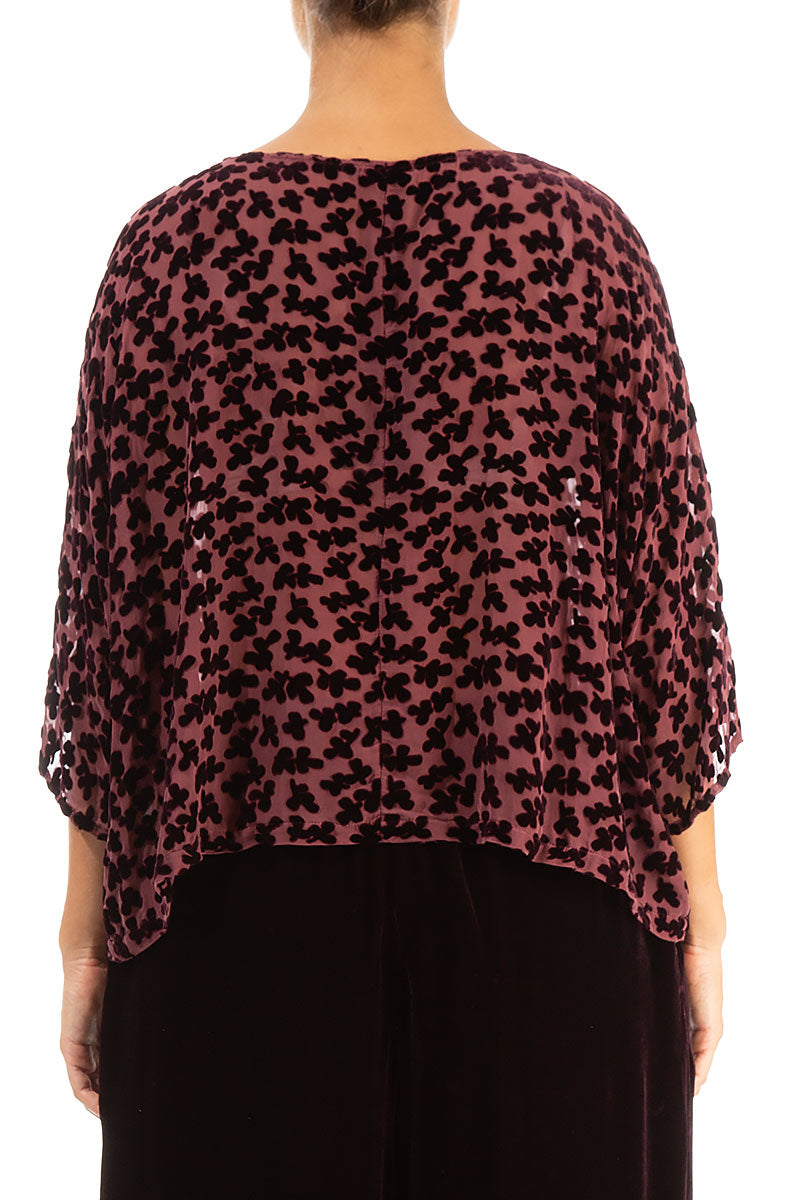 Boxy Devoré Petals Maroon Silk Velvet Blouse 2