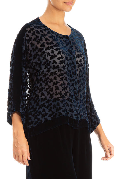 Boxy Devoré Petals Navy Silk Velvet Jacket 3