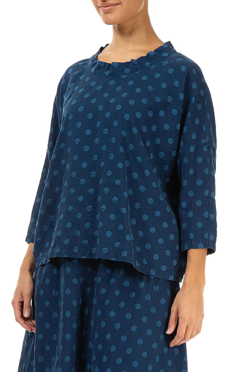 Boxy Dotty Royal Blue Silk Blouse 3
