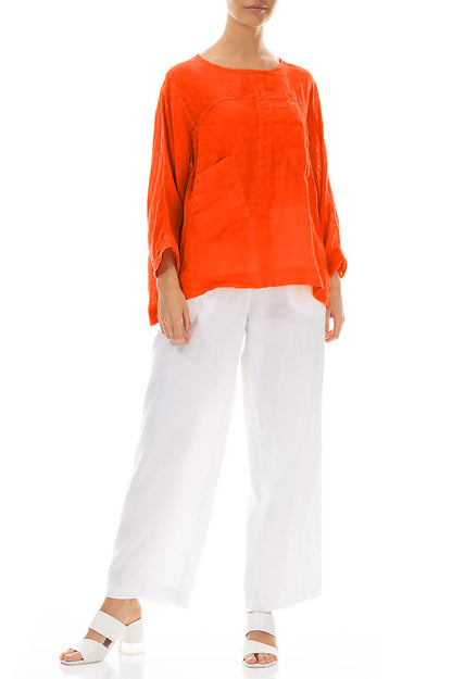 Chemisier Boxy en gaze de lin orange flamboyant