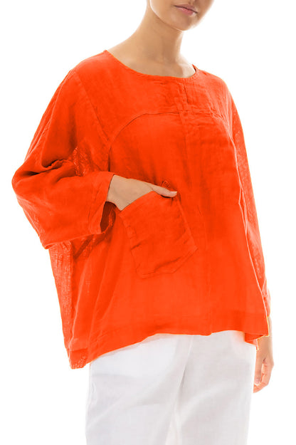 Chemisier Boxy en gaze de lin orange flamboyant