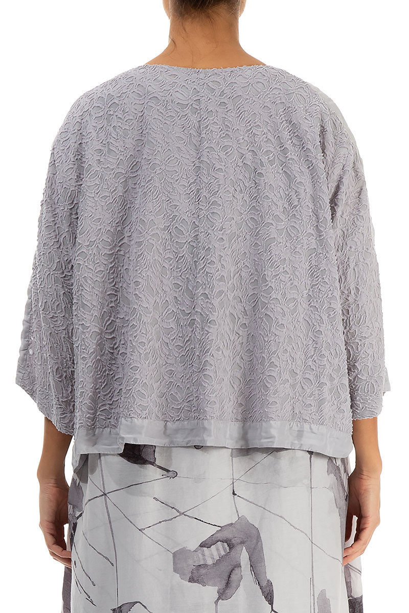 Boxy Floral Lilac Grey Silk Jacket 2