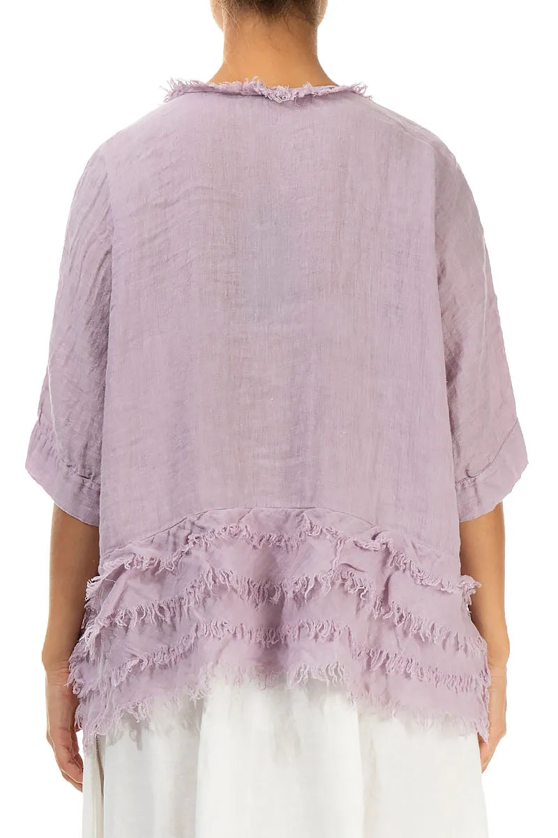 Boxy Frayed Edge Lilac Gauze Linen Blouse 2