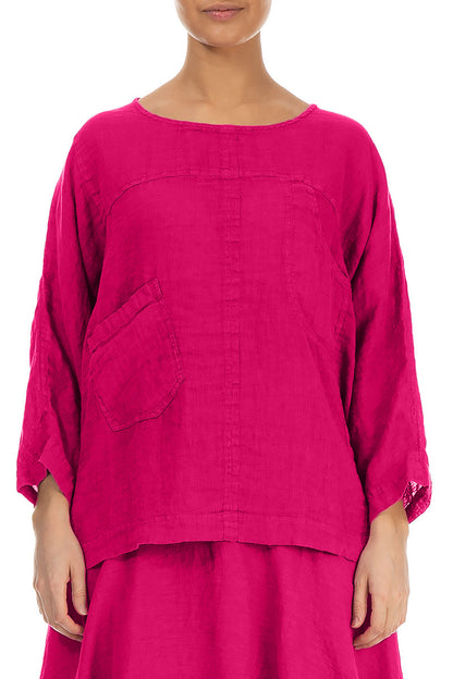 Chemisier ample en gaze de lin fuchsia