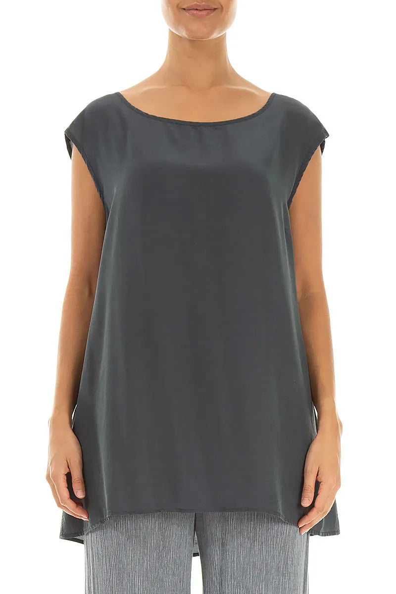 Boxy Graphite Silk Bamboo Blouse 1