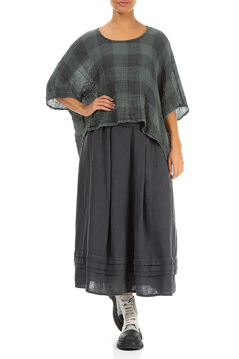 Boxy Large Check Sage Gauze Linen Blouse 5