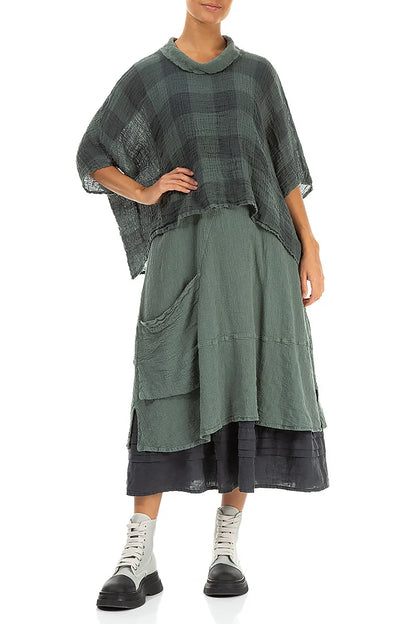 Boxy Large Check Sage Gauze Linen Blouse 6
