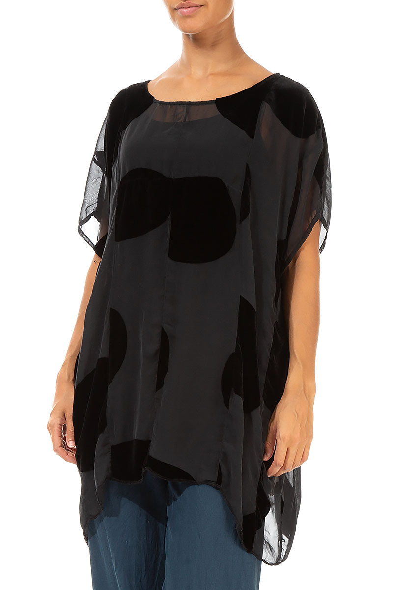Boxy Large Devoré Bubbles Black Silk Velvet Tunic 3