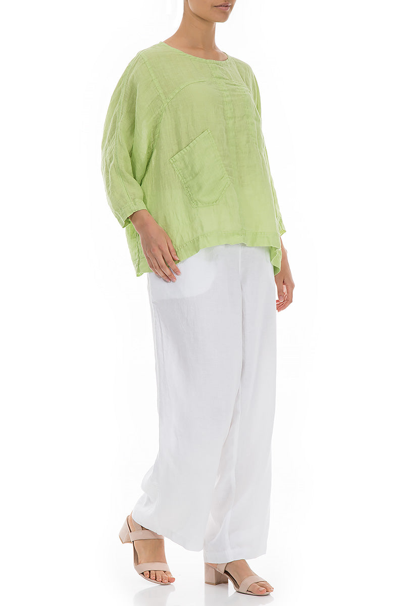 Boxy Lime Gauze Linen Blouse