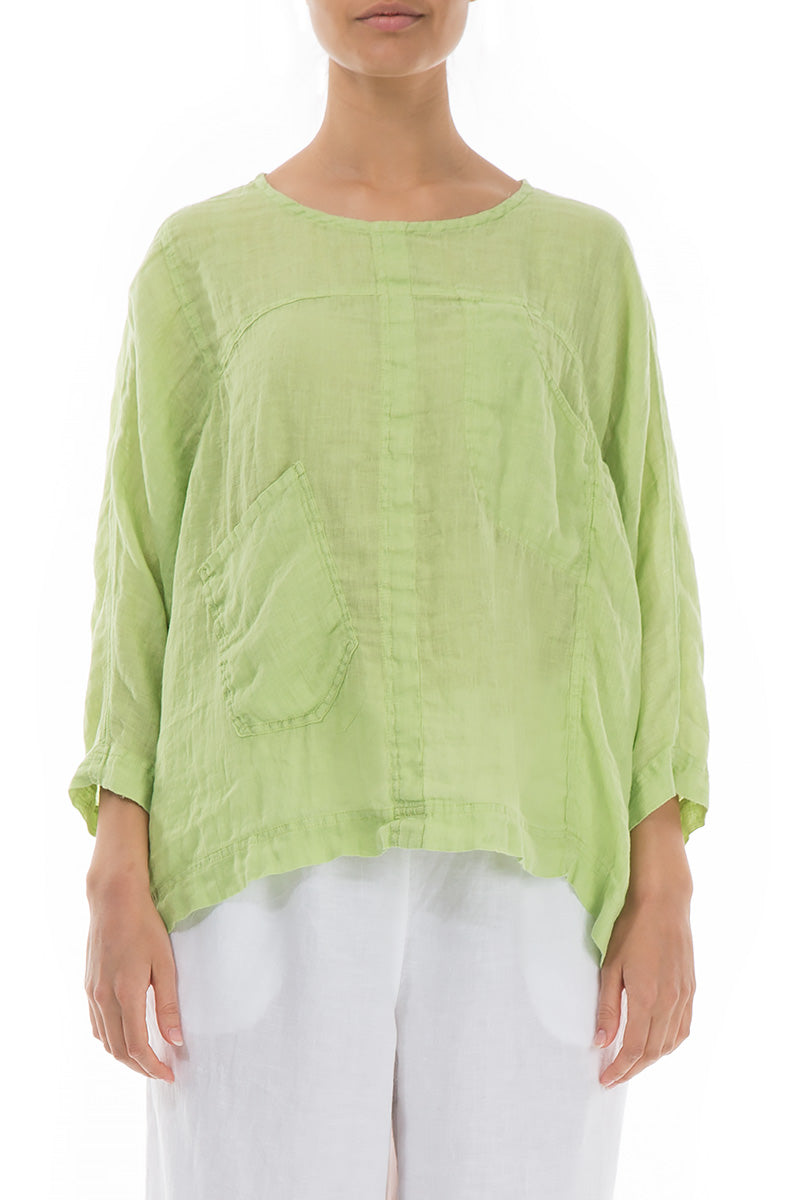 Boxy Lime Gauze Linen Blouse