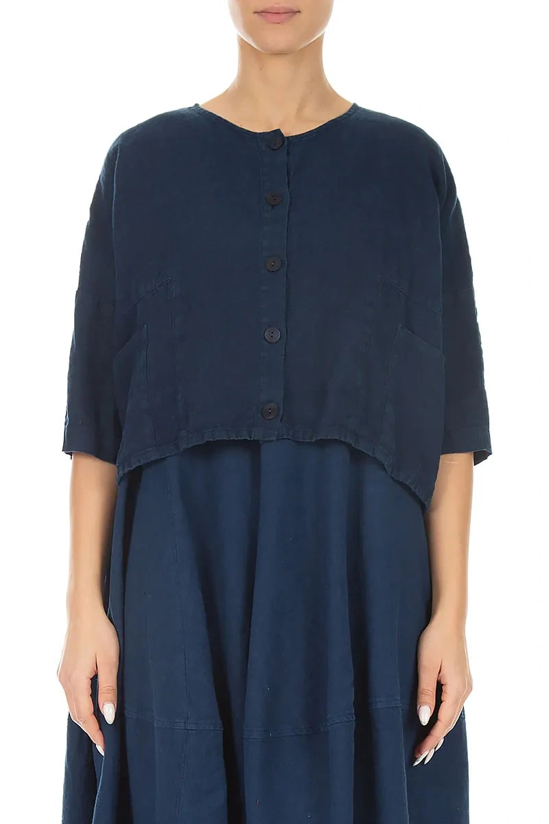 Kastig geschnittene Leinenjacke in Marineblau