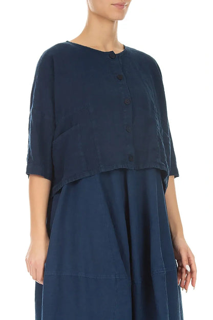 Kastig geschnittene Leinenjacke in Marineblau