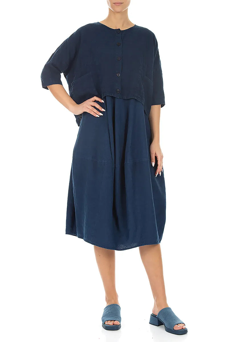 Kastig geschnittene Leinenjacke in Marineblau