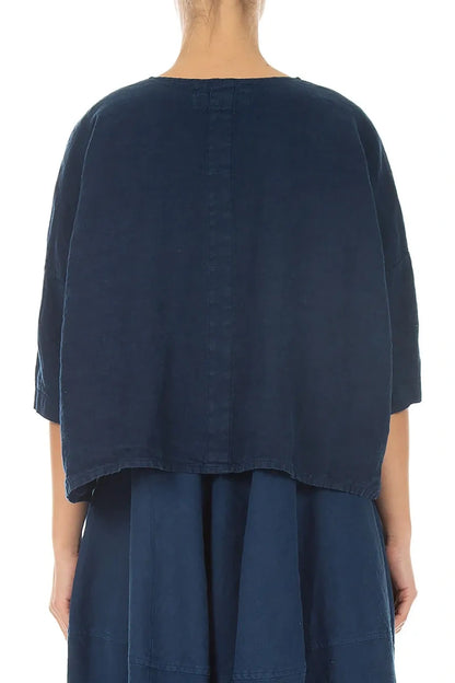 Kastig geschnittene Leinenjacke in Marineblau