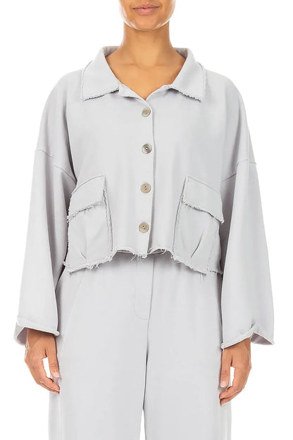 Boxy Pearl Grey French Terry Cotton Jacket