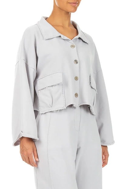Boxy Pearl Grey French Terry Cotton Jacket