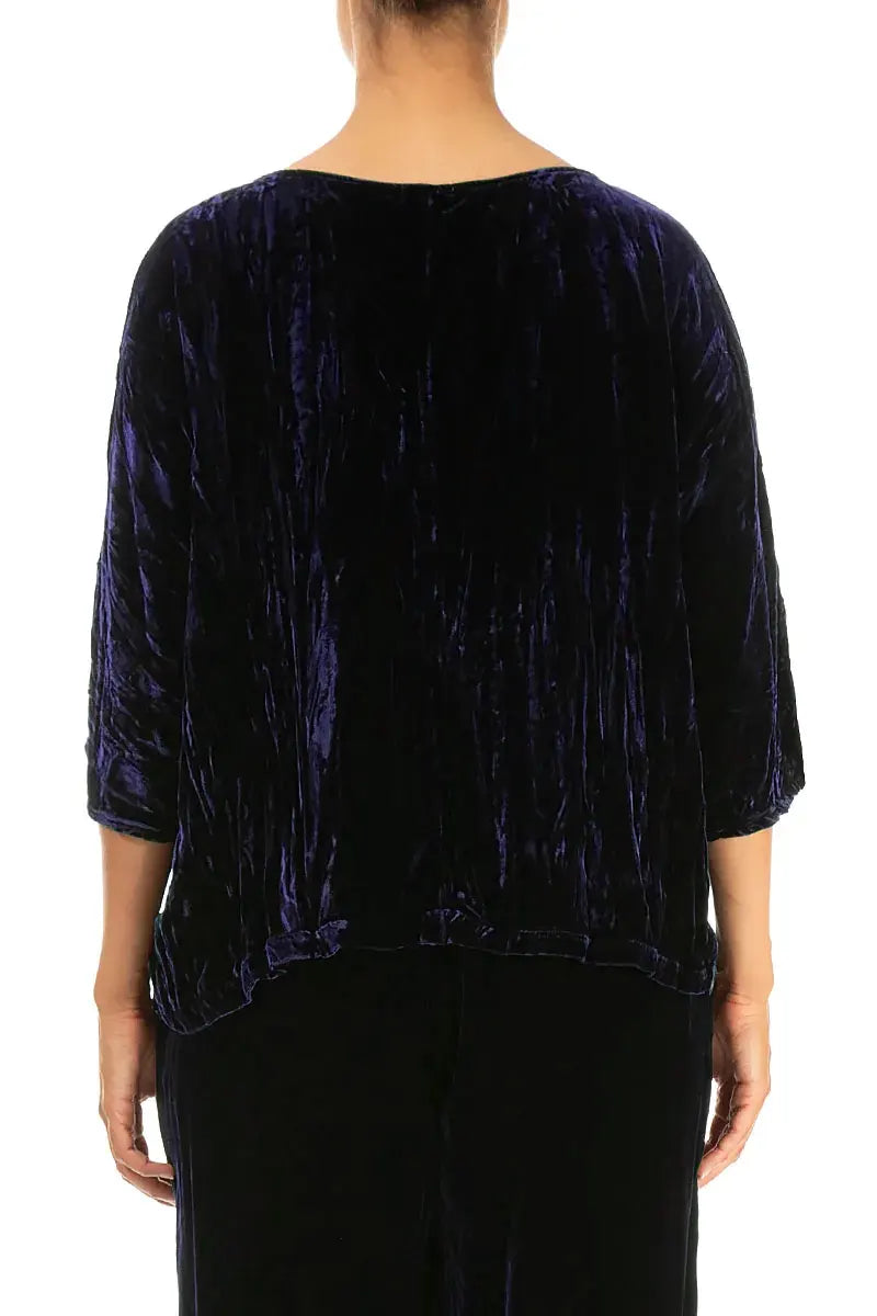 Boxy Royal Purple Crumpled Silk Velvet Blouse 2