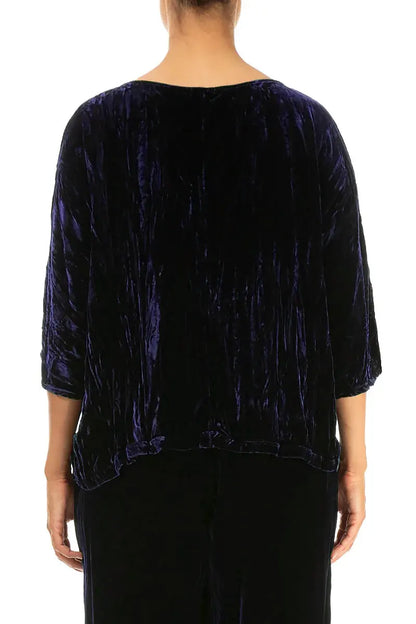 Boxy Royal Purple Crumpled Silk Velvet Blouse 2