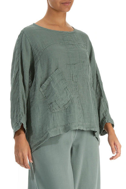 Boxy Sage Gauze Linen Blouse 3
