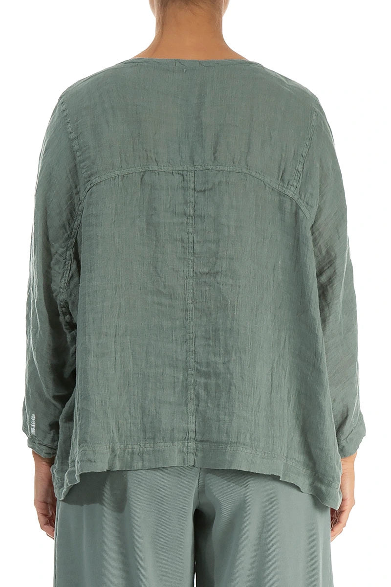 Boxy Sage Gauze Linen Blouse 2