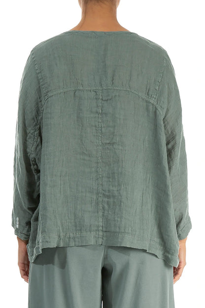 Boxy Sage Gauze Linen Blouse 2
