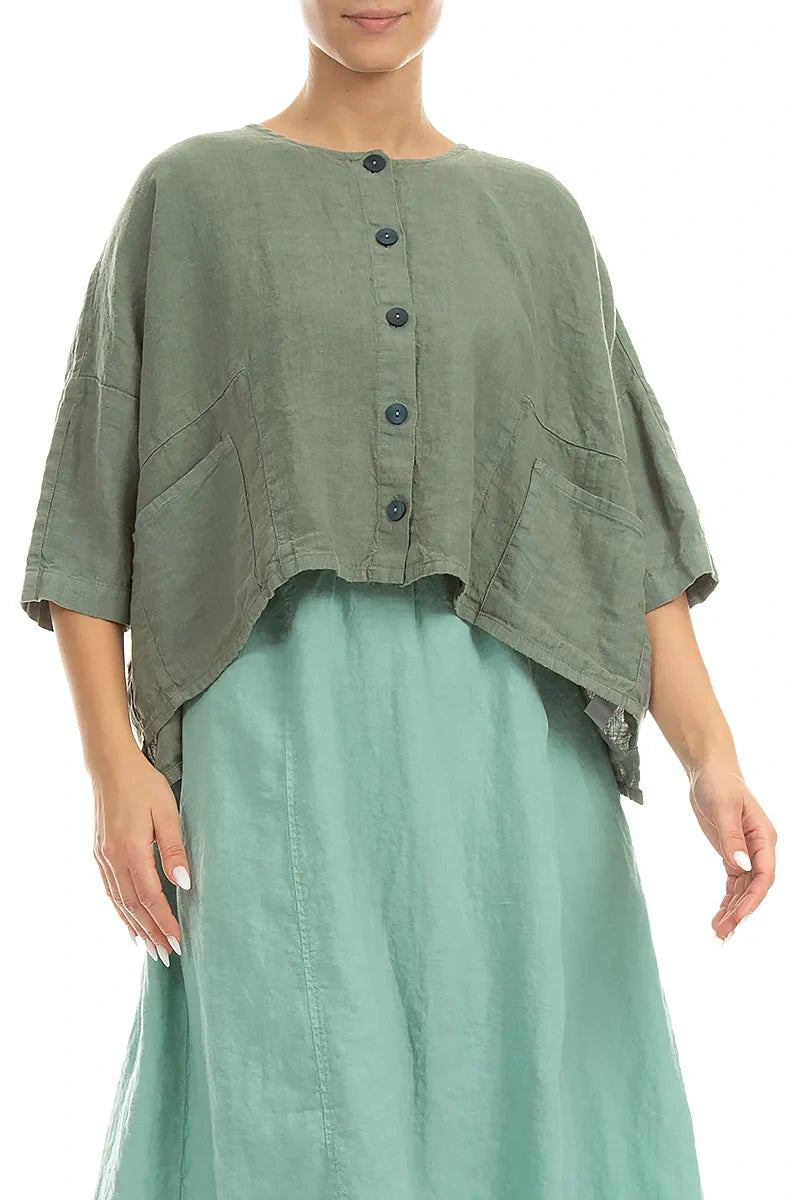 Boxy Sage Linen Jacket 3