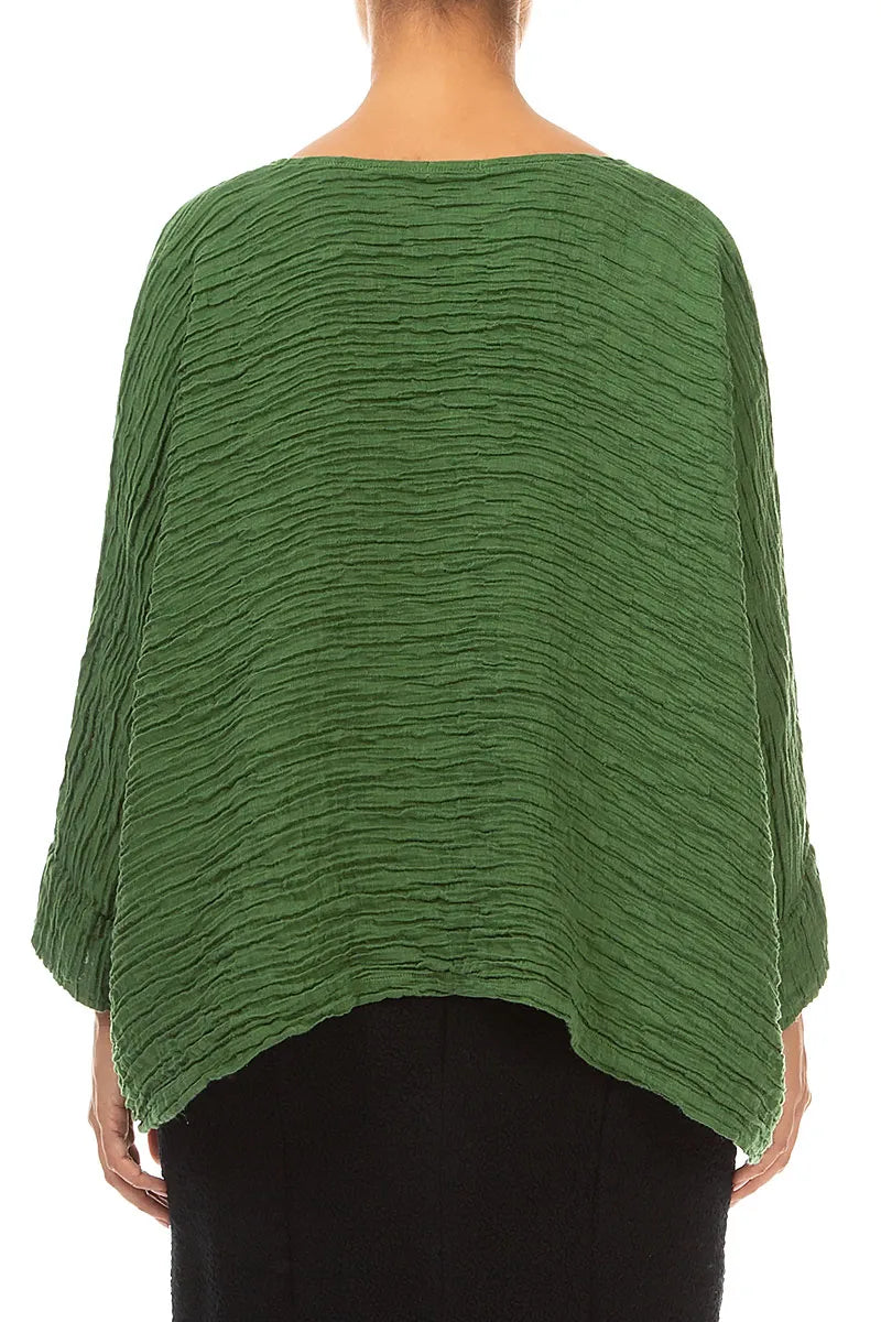 Boxy-Bluse aus Crinkle-Seide in Kleeblattgrün