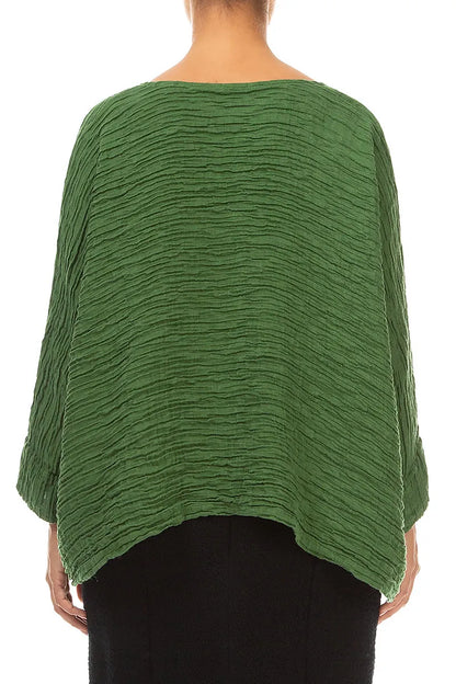 Boxy-Bluse aus Crinkle-Seide in Kleeblattgrün